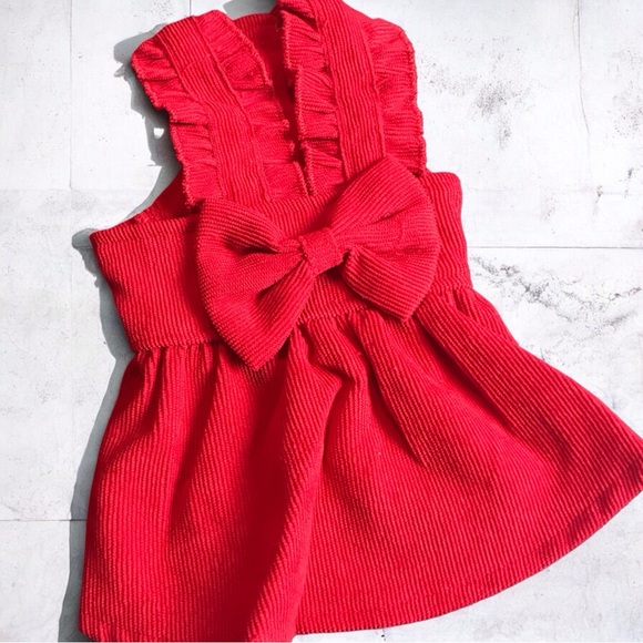 Puppy Corduroy Princess Pinafore Bow Dress with Matching Hair Bow - Picture 6 of 9